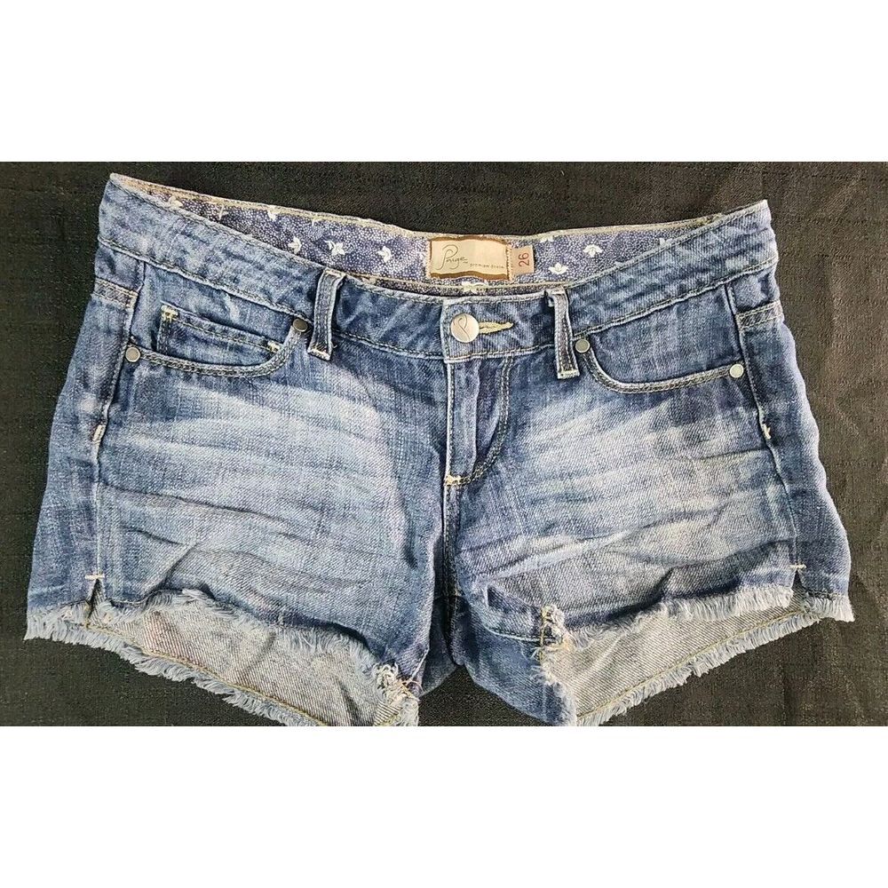 Paige Denim Jean Shorts Cut Off Raw Hem Medium Blue Size 26‎ Womans